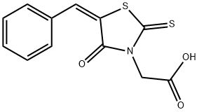 2-[(5E)-5-benzylidene-4-oxo-2-sulfanylidene-1,3-thiazolidin-3-yl]acetic acid Struktur