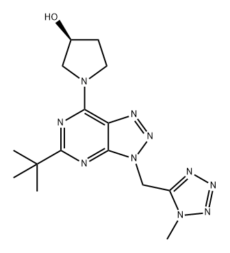 3-Pyrrolidinol, 1-[5-(1,1-dimethylethyl)-3-[(1-methyl-1H-tetrazol-5-yl)methyl]-3H-1,2,3-triazolo[4,5-d]pyrimidin-7-yl]-, (3S)- 结构式