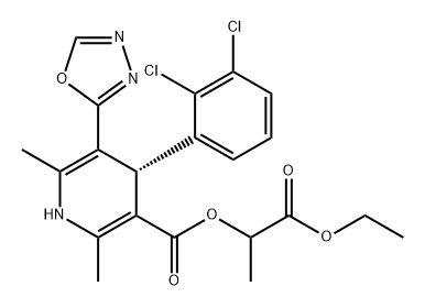 3-Pyridinecarboxylic acid, 4-(2,3-dichlorophenyl)-1,4-dihydro-2,6-dimethyl-5-(1,3,4-oxadiazol-2-yl)-, 2-ethoxy-1-methyl-2-oxoethyl ester, [R-(R*,S*)]- (9CI) 化学構造式