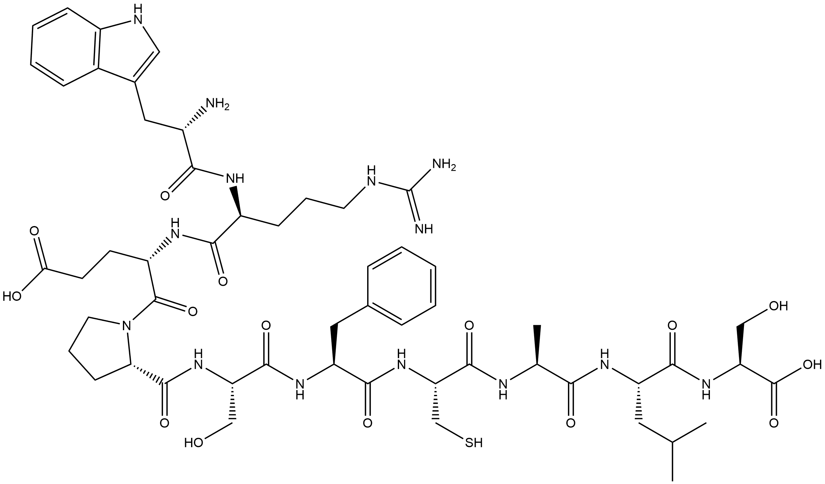 L-Serine, L-tryptophyl-L-arginyl-L-α-glutamyl-L-prolyl-L-seryl-L-phenylalanyl-L-cysteinyl-L-alanyl-L-leucyl- 结构式