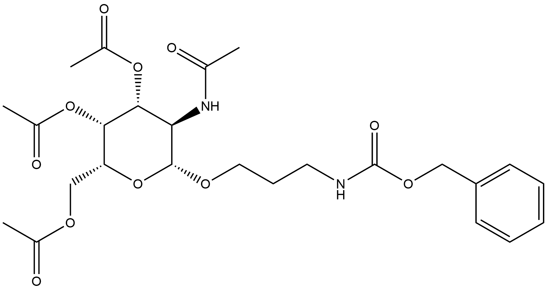 Carbamic acid, [3-[[3,4,6-tri-O-acetyl-2-(acetylamino)-2-deoxy-β-D-galactopyranosyl]oxy]propyl]-, phenylmethyl ester (9CI) Structure