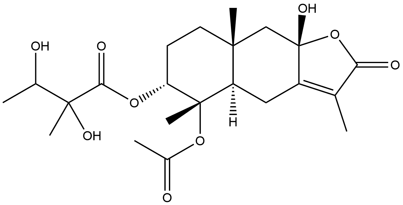 4α,8β-Dihydroxy-3α-(2-hydroxy-3-acetoxy-2-methylbutyryloxy)eudesm-7(11)-en-12,8α-olide Structure