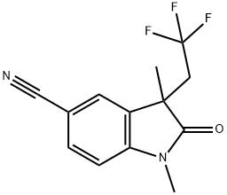 1H-Indole-5-carbonitrile, 2,3-dihydro-1,3-dimethyl-2-oxo-3-(2,2,2-trifluoroethyl)- 结构式