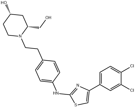 2-Piperidinemethanol, 1-[2-[4-[[4-(3,4-dichlorophenyl)-2-thiazolyl]amino]phenyl]ethyl]-4-hydroxy-, (2R,4S)- Struktur