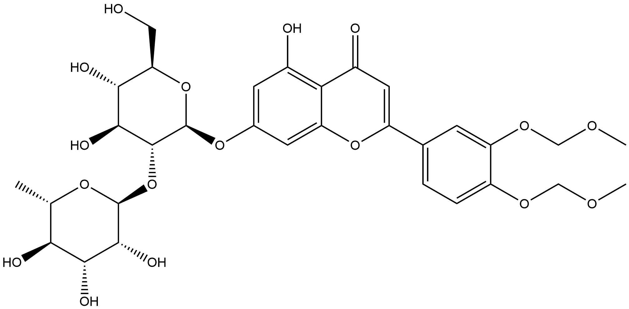 4H-1-Benzopyran-4-one, 2-[3,4-bis(methoxymethoxy)phenyl]-7-[[2-O-(6-deoxy-α-L-mannopyranosyl)-β-D-glucopyranosyl]oxy]-5-hydroxy- Structure
