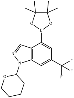 1-(四氢-2H-吡喃-2-基)-4-(4,4,5,5-四甲基-1,3,2-二氧杂硼-2-基)-6-(三氟甲基)-1H-吲唑,1454301-68-8,结构式