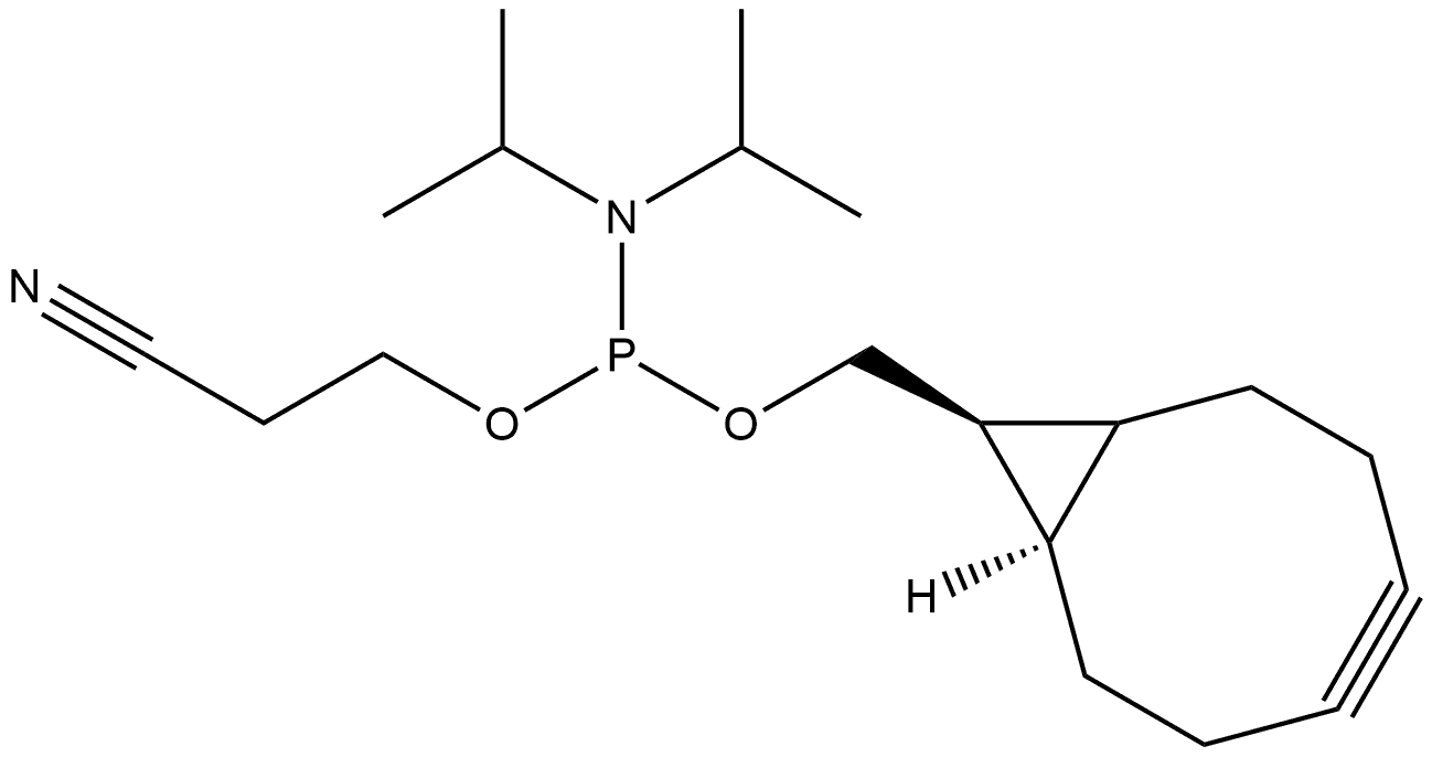 rel-((1α,8α,9β)-Bicyclo[6.1.0]non-4-yn-9-yl)methyl (2-cyanoethyl) diisopropylphosphoramidite 结构式