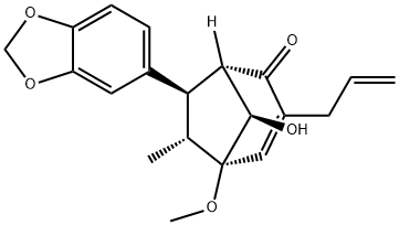 Bicyclo[3.2.1]oct-3-en-2-one, 7-(1,3-benzodioxol-5-yl)-8-hydroxy-5-methoxy-6-methyl-3-(2-propen-1-yl)-, (1S,5R,6R,7R,8R)- Structure
