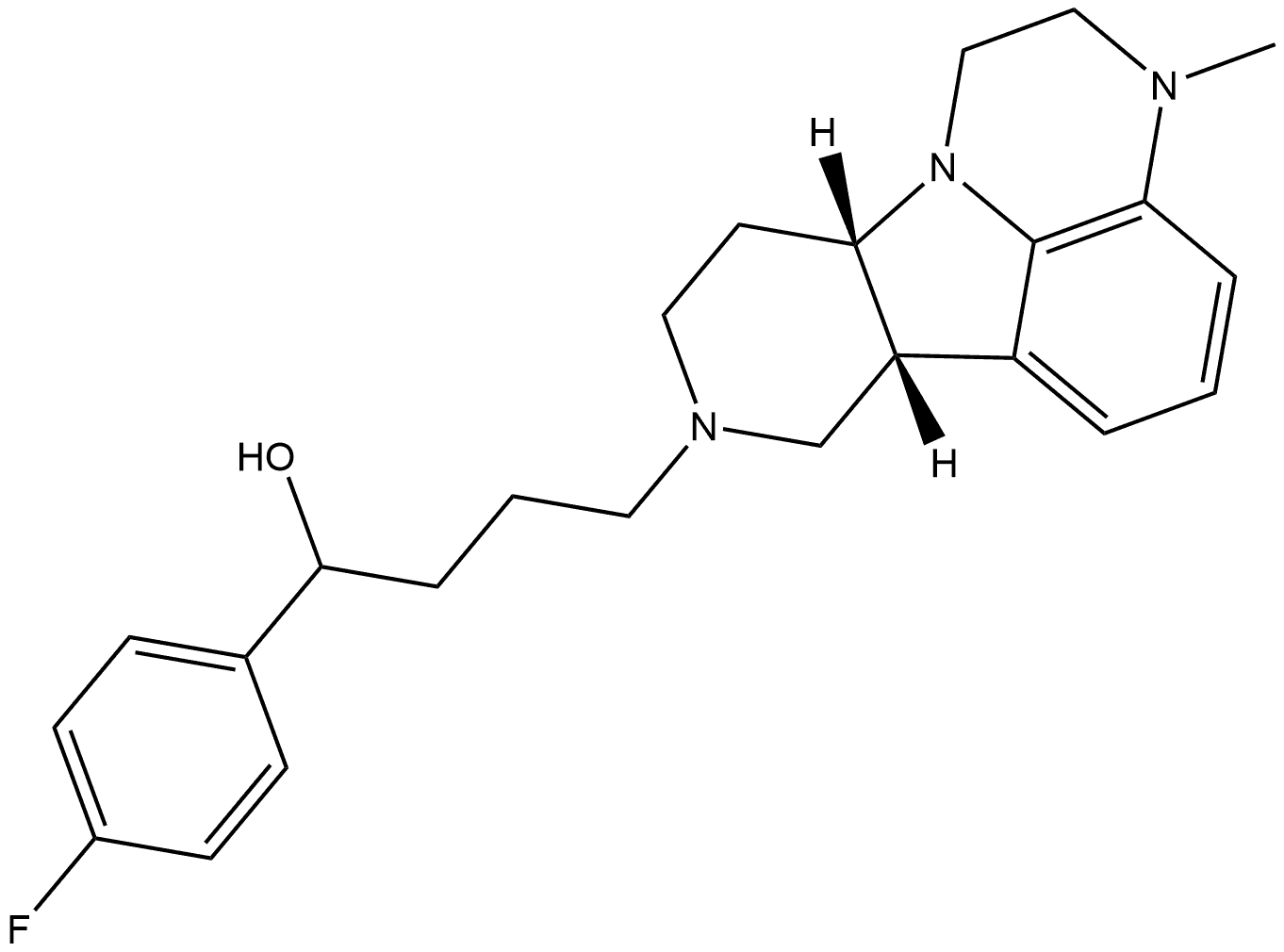 1H-Pyrido[3',4':4,5]pyrrolo[1,2,3-de]quinoxaline-8(7H)-butanol, α-(4-fluorophenyl)-2,3,6b,9,10,10a-hexahydro-3-methyl-, (6bR,10aS)- Struktur