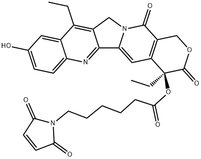 1H-Pyrrole-1-hexanoic acid, 2,5-dihydro-2,5-dioxo-, (4S)-4,11-diethyl-3,4,12,14-tetrahydro-9-hydroxy-3,14-dioxo-1H-pyrano[3',4':6,7]indolizino[1,2-b]quinolin-4-yl ester Struktur