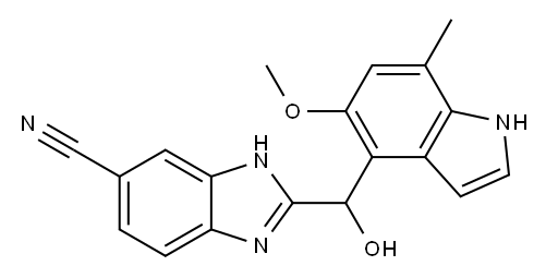 1H-Benzimidazole-6-carbonitrile, 2-[hydroxy(5-methoxy-7-methyl-1H-indol-4-yl)methyl]- Structure