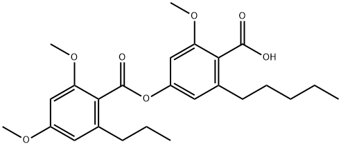 Benzoic acid, 2,4-dimethoxy-6-propyl-, 4-carboxy-3-methoxy-5-pentylphenyl ester 化学構造式