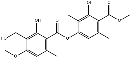 Benzoic acid, 2-hydroxy-4-[[2-hydroxy-3-(hydroxymethyl)-4-methoxy-6-methylbenzoyl]oxy]-3,6-dimethyl-, methyl ester Structure