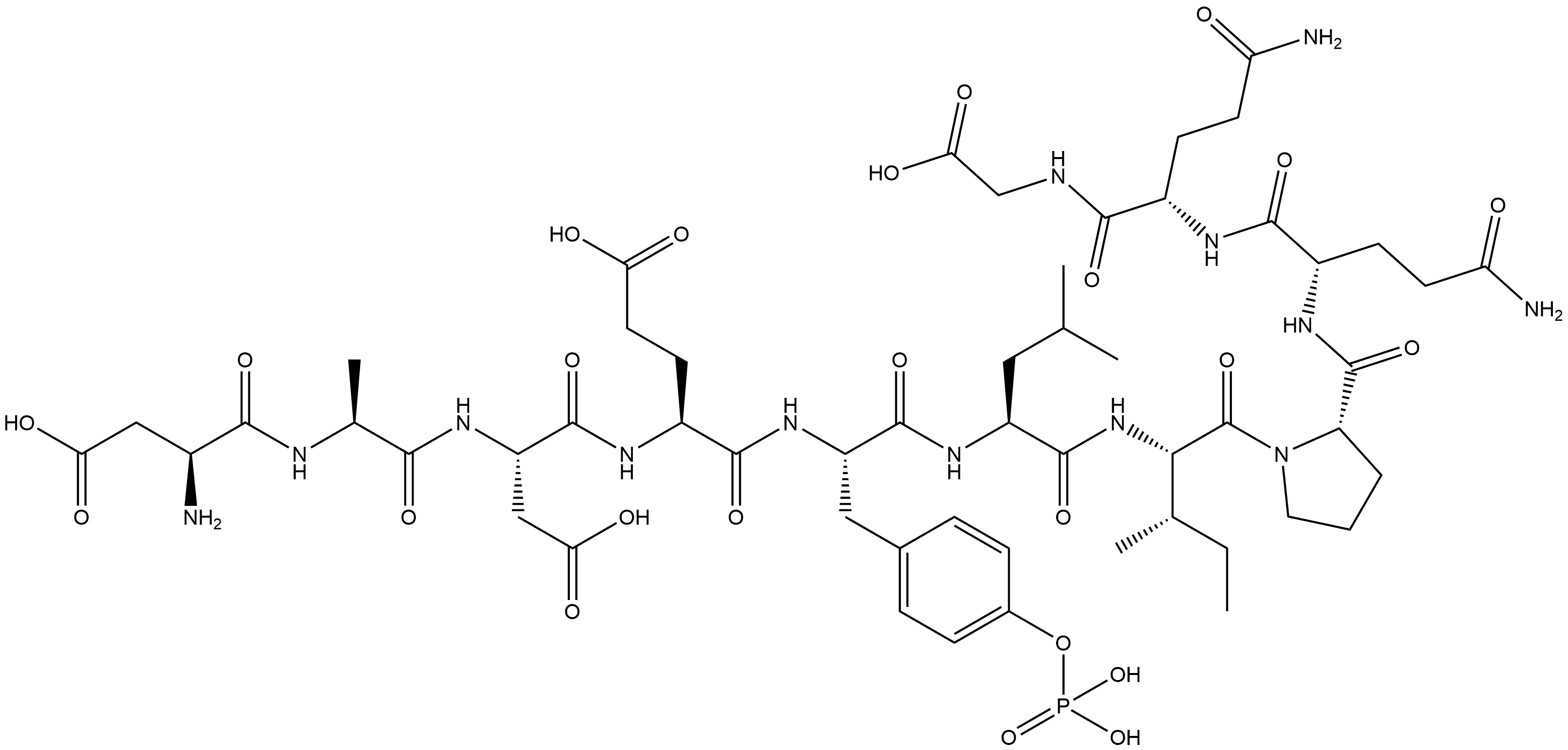 L-α-Aspartyl-L-alanyl-L-α-aspartyl-L-α-glutamyl-O-phosphono-L-tyrosyl-L-leucyl-L-isoleucyl-L-prolyl-L-glutaminyl-L-glutaminylglycine Structure