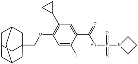 4-(アダマンタン-1-イルメトキシ)-N-(アゼチジン-1-スルホニル)-5-シクロプロピル-2-フルオロベンズアミド 化学構造式