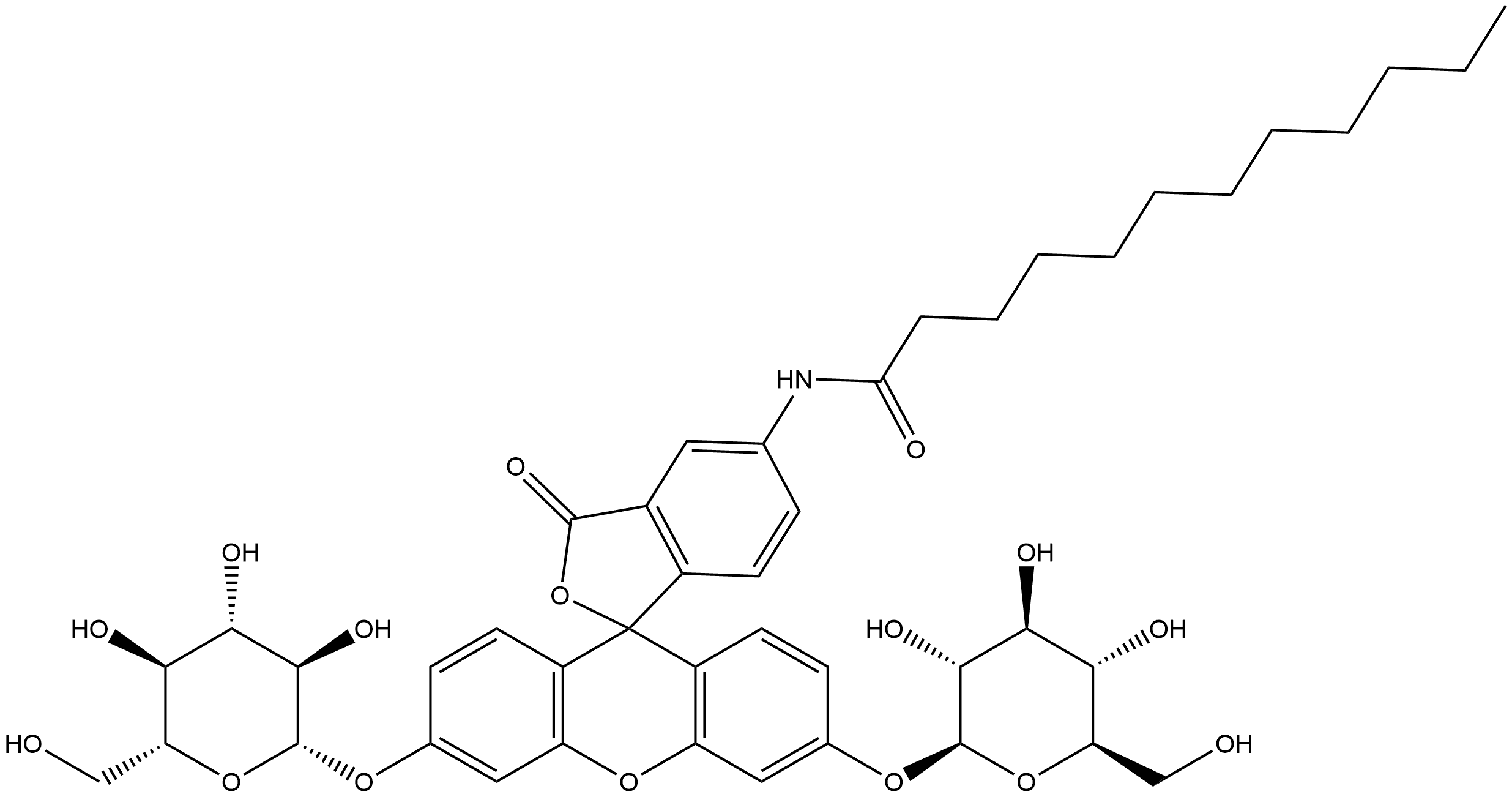 5-十二酰氨基荧光素二-β-D-葡萄吡喃苷 结构式