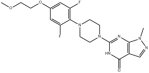 6-(4-(2,6-二氟-4-(2-甲氧基乙氧基)苯基)哌嗪-1-基)-1-甲基-1H-吡唑并[3,4-D]嘧啶-4(7H)-酮,1507370-78-6,结构式
