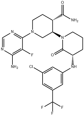 [1,3'-Bipiperidine]-4'-carboxamide, 1'-(6-amino-5-fluoro-4-pyrimidinyl)-3-[[3-chloro-5-(trifluoromethyl)phenyl]amino]-2-oxo-, (3S,3'R,4'S)- Structure