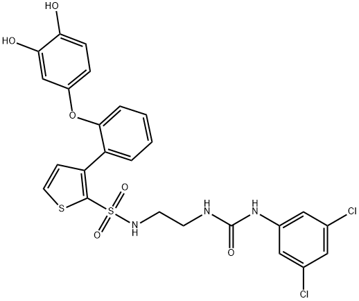 2-Thiophenesulfonamide, N-[2-[[[(3,5-dichlorophenyl)amino]carbonyl]amino]ethyl]-3-[2-(3,4-dihydroxyphenoxy)phenyl]- Structure