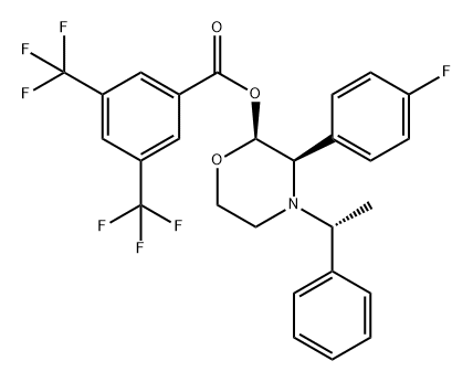 Benzoic acid, 3,5-bis(trifluoromethyl)-, (2S,3R)-3-(4-fluorophenyl)-4-[(1R)-1-phenylethyl]-2-morpholinyl ester Structure