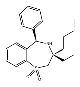 1,4-Benzothiazepine, 3-butyl-3-ethyl-2,3,4,5-tetrahydro-5-phenyl-, 1,1-dioxide, (3R,5R)- Structure