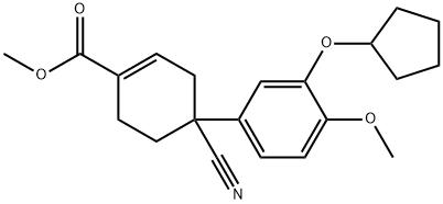 1-Cyclohexene-1-carboxylic acid, 4-cyano-4-[3-(cyclopentyloxy)-4-methoxyphenyl]-, methyl ester Structure