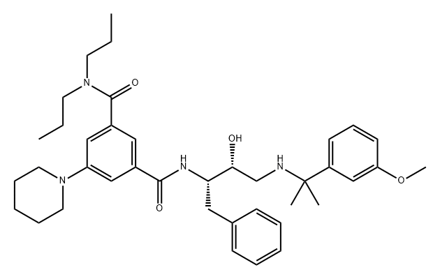 1,3-Benzenedicarboxamide, N3-[(1S,2R)-2-hydroxy-3-[[1-(3-methoxyphenyl)-1-methylethyl]amino]-1-(phenylmethyl)propyl]-5-(1-piperidinyl)-N1,N1-dipropyl- Structure