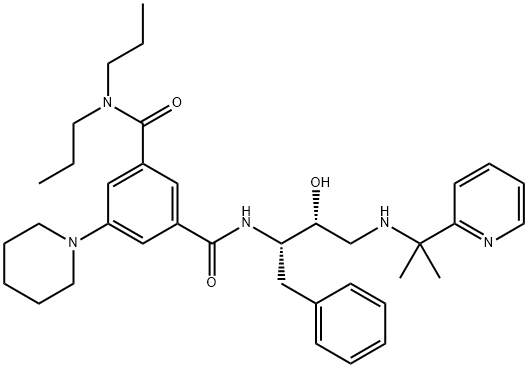 N3-[(1S,2R)-2-Hydroxy-3-[[1-methyl-1-(2-pyridinyl)ethyl]amino]-1-(phenylmethyl)propyl]-5-(1-piperidinyl)-N1,N1-dipropyl-1,3-benzenedicarboxamide Struktur