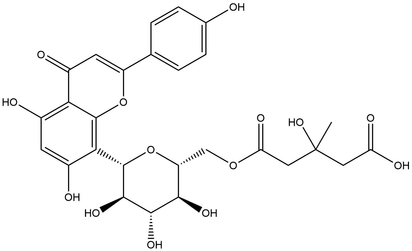 6″-O-(3′′′-羟基-3′′′-甲基戊二酰)?牡荆苷, 154639-29-9, 结构式