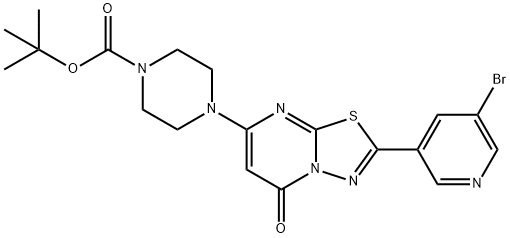 1-Piperazinecarboxylic acid, 4-[2-(5-bromo-3-pyridinyl)-5-oxo-5H-1,3,4-thiadiazolo[3,2-a]pyrimidin-7-yl]-, 1,1-dimethylethyl ester Structure