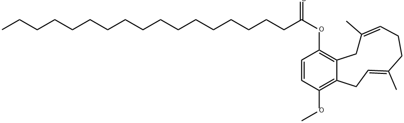 Octadecanoic acid, (6E,10Z)-5,8,9,12-tetrahydro-4-methoxy-7,11-dimethyl-1-benzocyclodecenyl ester Structure