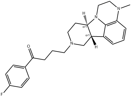1-Butanone, 1-(4-fluorophenyl)-4-[(6bR,10aR)-2,3,6b,9,10,10a-hexahydro-3-methyl-1H-pyrido[3',4':4,5]pyrrolo[1,2,3-de]quinoxalin-8(7H)-yl]-, rel- Struktur