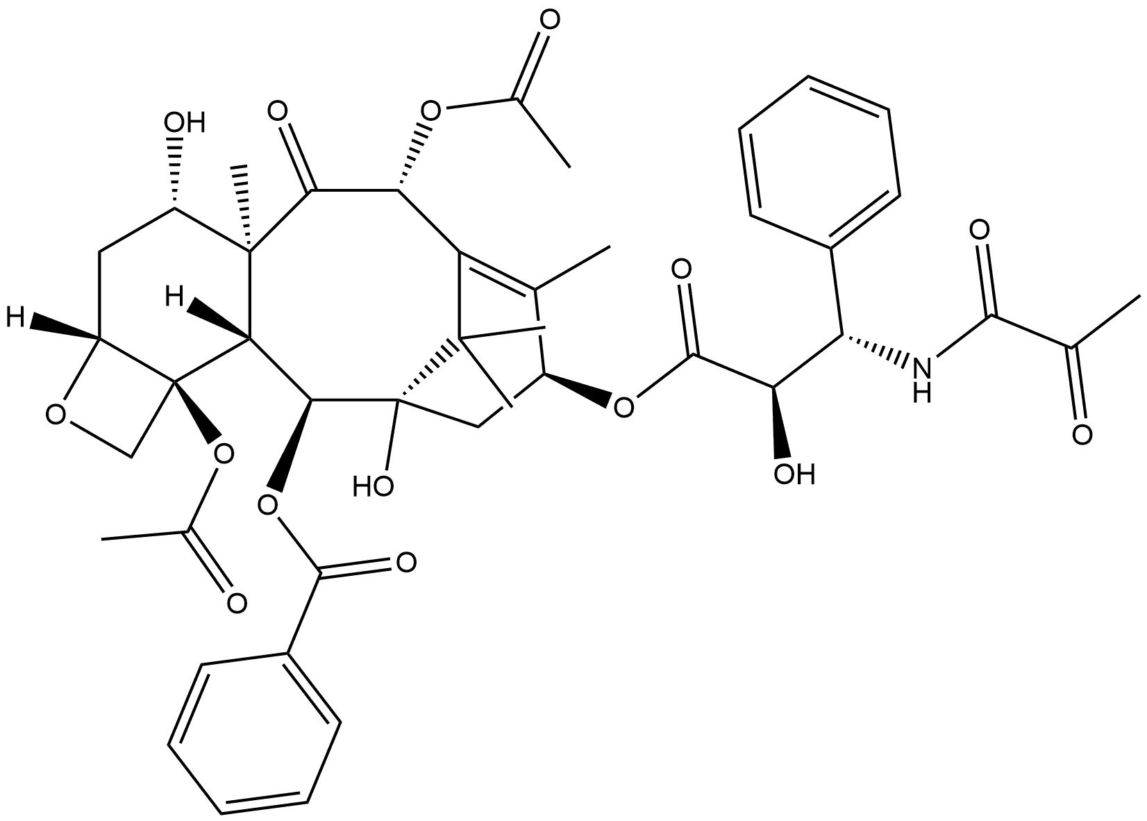 Benzenepropanoic acid, β-[(1,2-dioxopropyl)amino]-α-hydroxy-, (2aR,4S,4aS,6R,9S,11S,12S,12aR,12bS)-6,12b-bis(acetyloxy)-12-(benzoyloxy)-2a,3,4,4a,5,6,9,10,11,12,12a,12b-dodecahydro-4,11-dihydroxy-4a,8,13,13-tetramethyl-5-oxo-7,11-methano-1H-cyclodeca[3,4]benz[1,2-b]oxet-9-yl ester, (αR,βS)- Structure