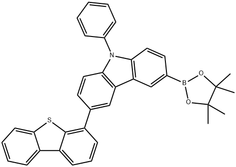 3-(4-Dibenzothienyl)-9-phenyl-6-(4,4,5,5-tetramethyl-1,3,2-dioxaborolan-2-yl)-9H-carbazole 结构式