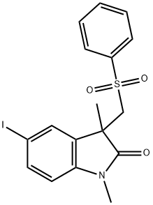 5-iodo-1, 3-dimethyl-3-((phenylsulfonyl)methyl)indolin-2-one Structure