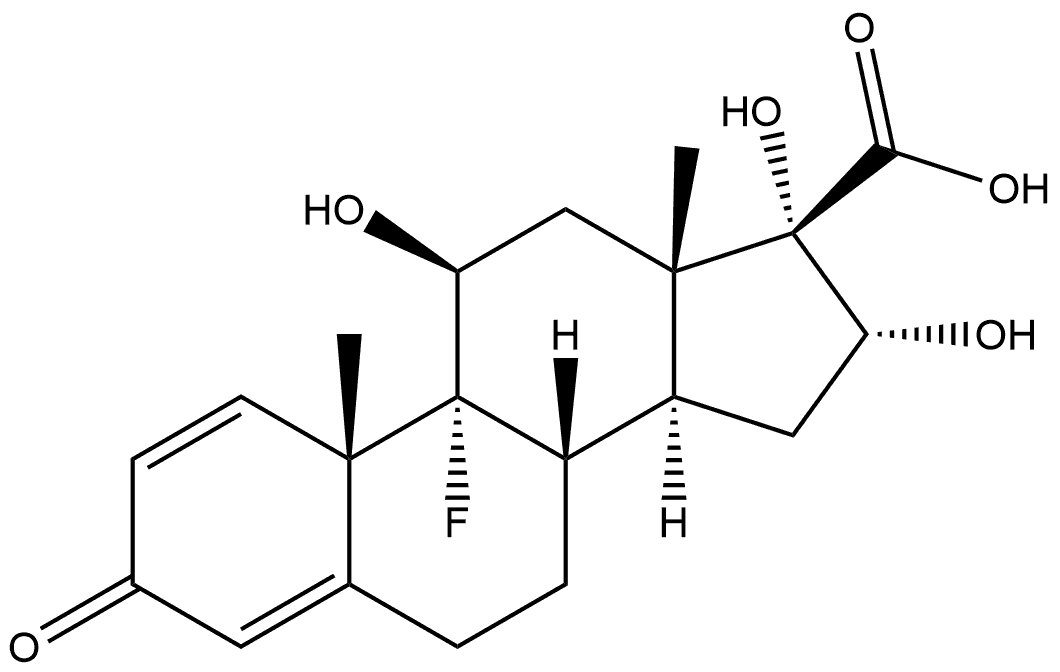 Androsta-1,4-diene-17-carboxylic acid, 9-fluoro-11,16,17-trihydroxy-3-oxo-, (11β,16α,17α)- (9CI) Struktur
