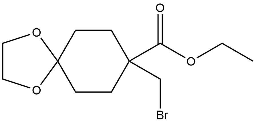 Ethyl 8-(bromomethyl)-1,4-dioxaspiro[4.5]decane-8-carboxylate 化学構造式