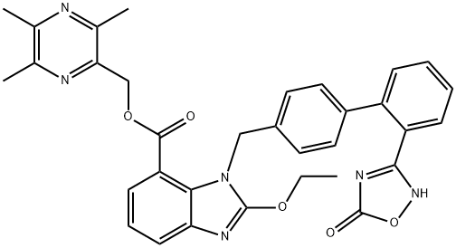 1596357-04-8 1H-Benzimidazole-7-carboxylic acid, 1-[[2'-(2,5-dihydro-5-oxo-1,2,4-oxadiazol-3-yl)[1,1'-biphenyl]-4-yl]methyl]-2-ethoxy-, (3,5,6-trimethyl-2-pyrazinyl)methyl ester
