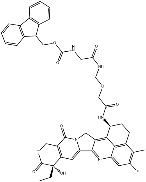 Carbamic acid, N-[2-[[[2-[[(1S,9S)-9-ethyl-5-fluoro-2,3,9,10,13,15-hexahydro-9-hydroxy-4-methyl-10,13-dioxo-1H,12H-benzo[de]pyrano[3',4':6,7]indolizino[1,2-b]quinolin-1-yl]amino]-2-oxoethoxy]methyl]amino]-2-oxoethyl]-, 9H-fluoren-9-ylmethyl ester 结构式