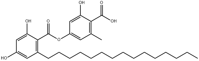 Benzoic acid, 2,4-dihydroxy-6-pentadecyl-, 4-carboxy-3-hydroxy-5-methylphenyl ester Struktur