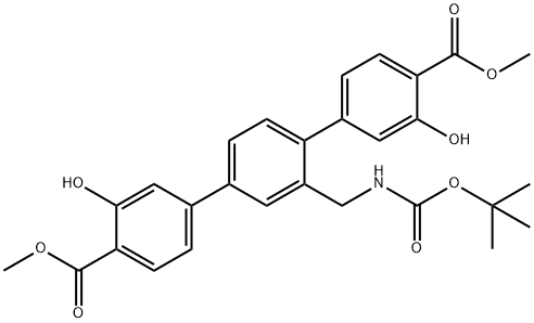 [1,1':4',1''-Terphenyl]-4,4''-dicarboxylic acid, 2'-[[[(1,1-dimethylethoxy)carbonyl]amino]methyl]-3,3''-dihydroxy-, 4,4''-dimethyl ester Struktur