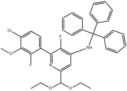 4-Pyridinamine, 2-(4-chloro-2-fluoro-3-methoxyphenyl)-6-(diethoxymethyl)-3-fluoro-N-(triphenylmethyl)- Structure