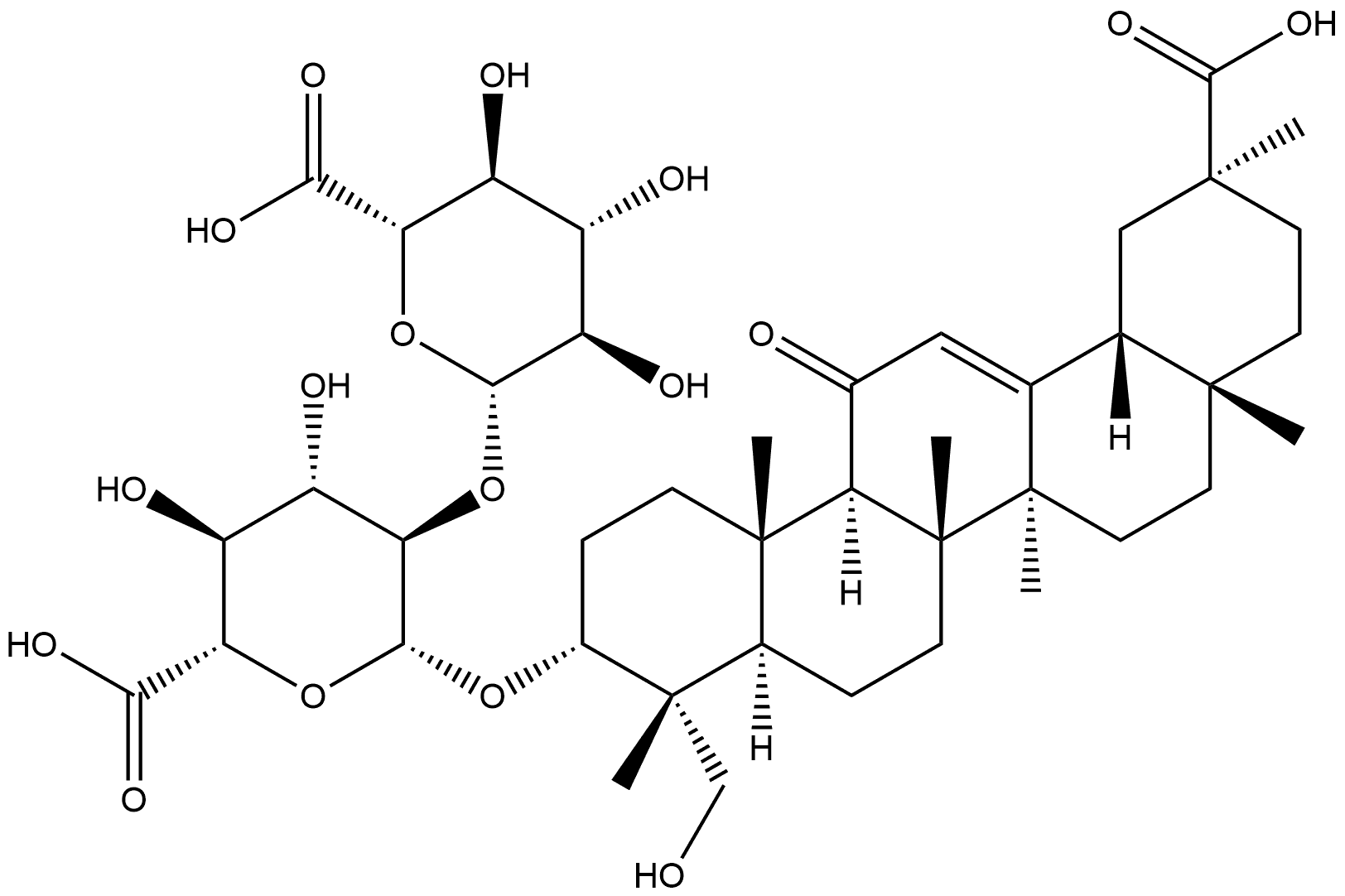 β-D-Glucopyranosiduronic acid, (3β,4β,20α)-20-carboxy-23-hydroxy-11-oxo-30-norolean-12-en-3-yl 2-O-β-D-glucopyranuronosyl- Struktur
