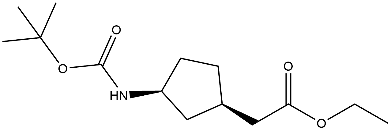 ethyl 2-((1R,3S)-3-((tert-butoxycarbonyl)amino)cyclopentyl)acetate 结构式