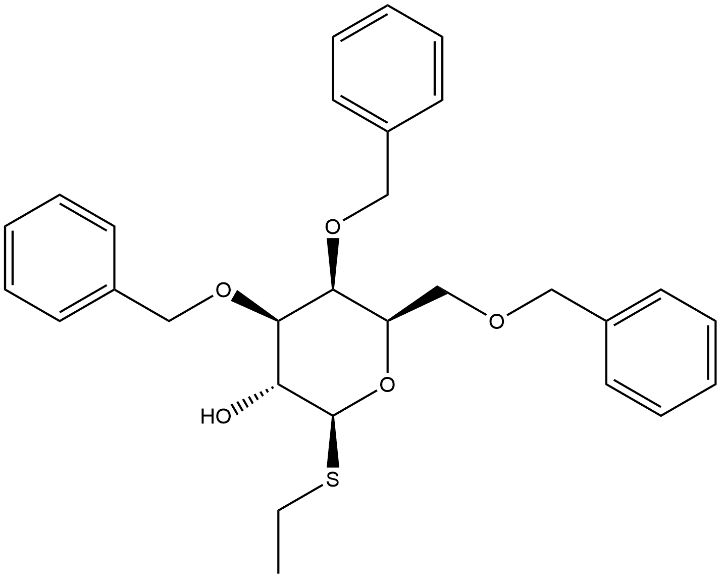 3,4,6-三-O-苄基-1-硫代-Β-D-吡喃半乳糖乙酯 结构式