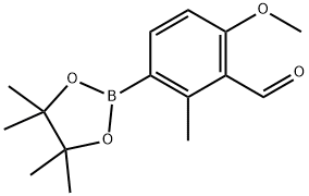 6-methoxy-2-methyl-3-(4,4,5,5-tetramethyl-1,3,2-dioxaborolan-2-yl)benzaldehyde 结构式