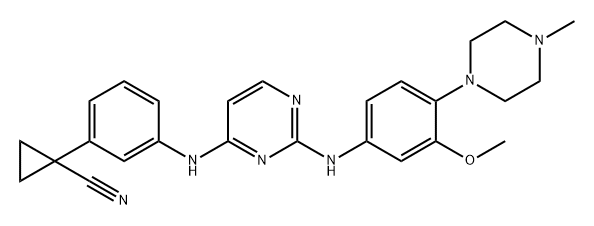 Cyclopropanecarbonitrile, 1-[3-[[2-[[3-methoxy-4-(4-methyl-1-piperazinyl)phenyl]amino]-4-pyrimidinyl]amino]phenyl]- 结构式
