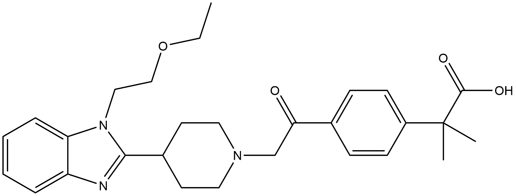 Benzeneacetic acid, 4-[2-[4-[1-(2-ethoxyethyl)-1H-benzimidazol-2-yl]-1-piperidinyl]acetyl]-α,α-dimethyl- Struktur