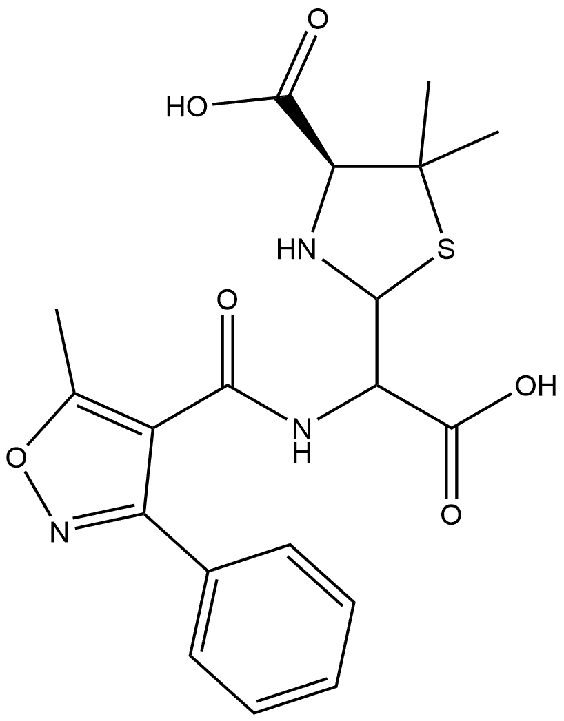 (4S)-4-Carboxy-5,5-dimethyl-α-[[(5-methyl-3-phenyl-4-isoxazolyl)carbonyl]amino]-2-thiazolidineacetic acid Structure