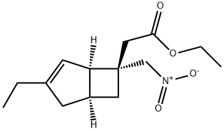 Bicyclo[3.2.0]hept-3-ene-6-acetic acid, 3-ethyl-6-(nitromethyl)-, ethyl ester, (1R,5S,6S)- Struktur